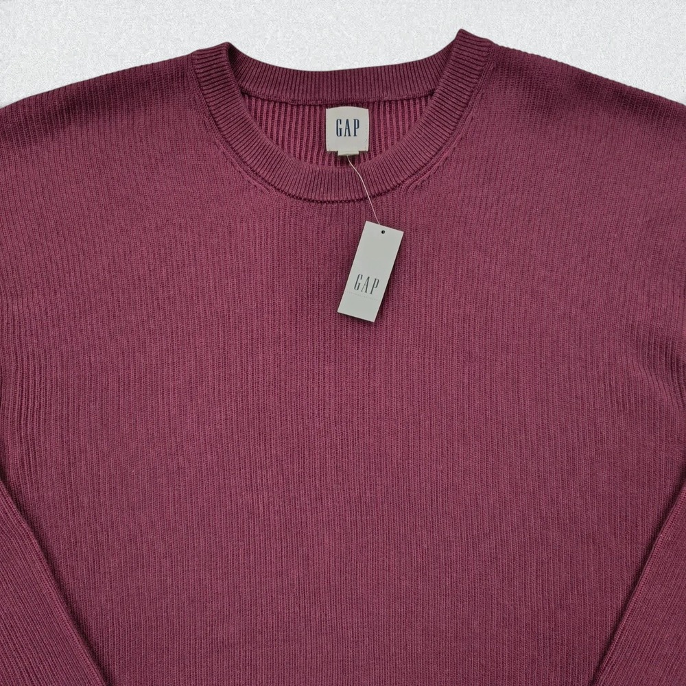 Gap Sweater Mens Large Burgundy Ribbed Crewneck Cotton Pullover Preppy NWT - Picture 2 of 10